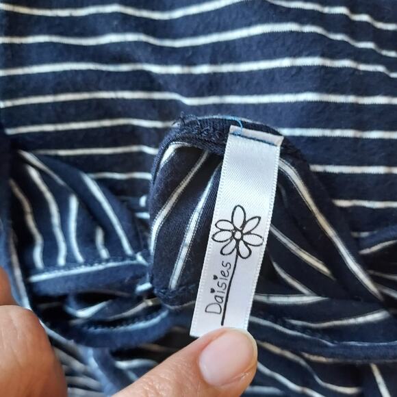 🔴3/$20 Daisy Navy White Striped Pants Romper Size L - Picture 11 of 13
